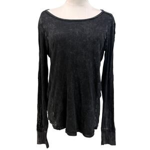 T Party Black Mineral Wash Long Sleeve Top Embroidered Whimsigoth Grunge Large